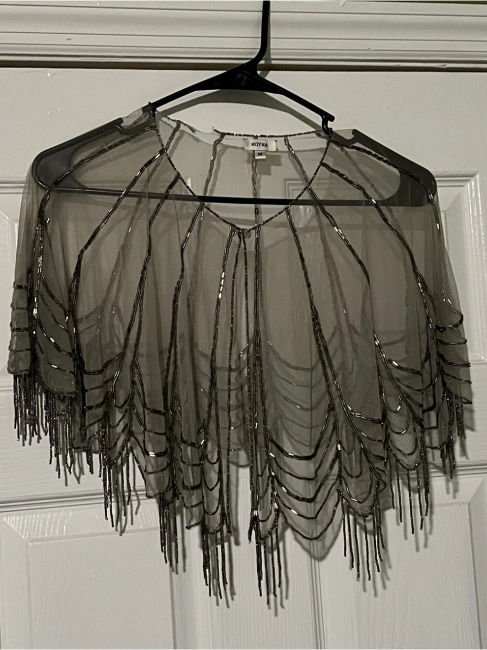Moyna Pewter Silver Gray Beaded 1920s BHLDN Capelet Shawl size M